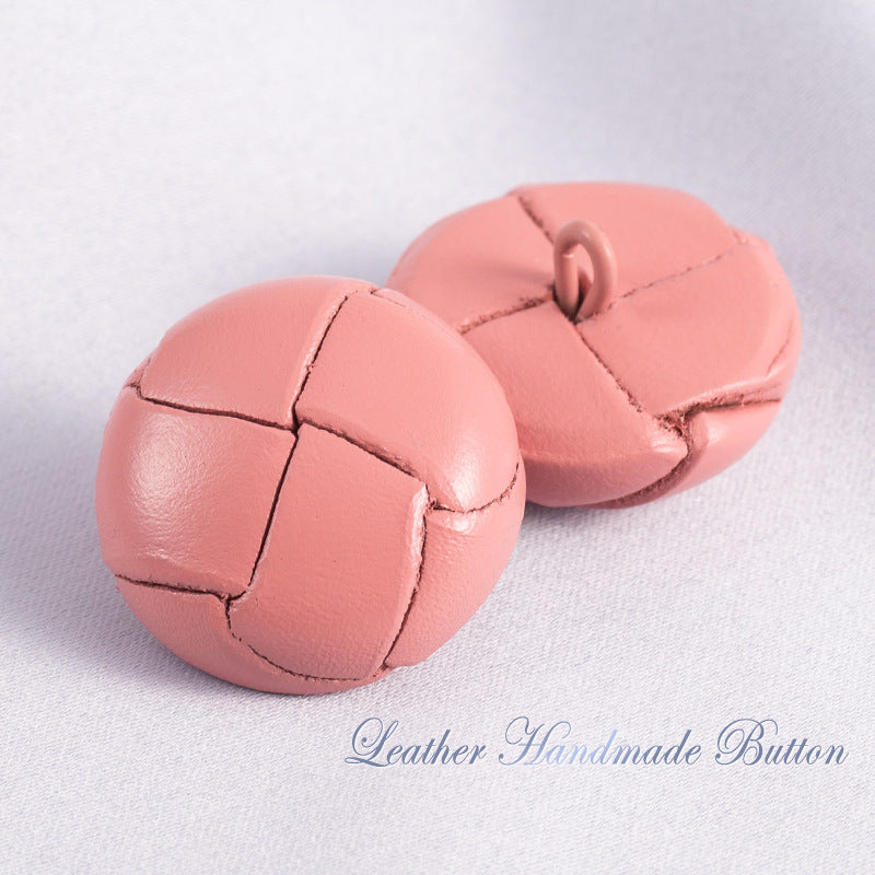 Vintage leather sweater buttons, Light Pink, stitched 15–28mm, 5-pack