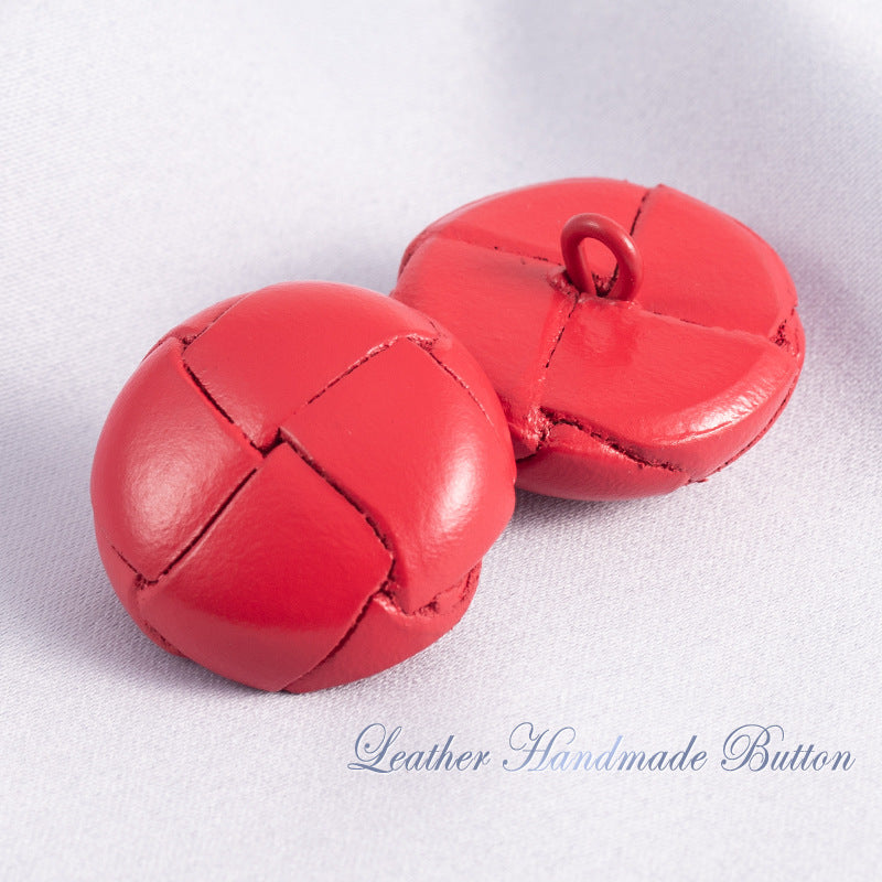 Vintage leather sweater buttons, Red, stitched 15–28mm, 5-pack