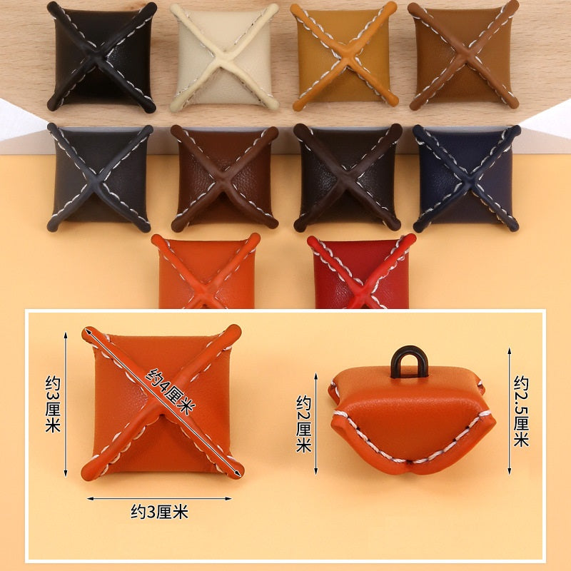 Rhombus genuine leather buttons in multiple colors with stitched X and loop shank