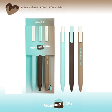 NEVER Afternoon Tea Mint Cocoa -geelikynä 0,5 mm muste 3 kpl pakkauksessa