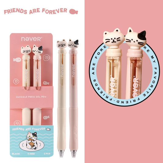 NEVER Zwijany długopis żelowy z uroczym zwierzątkiem 0,5 mm czarny tusz, 2 sztuki