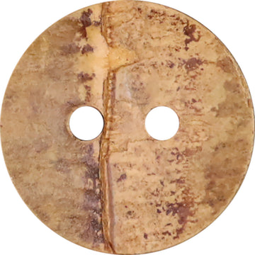Natural bamboo 2-hole button, tan round with two holes, close-up