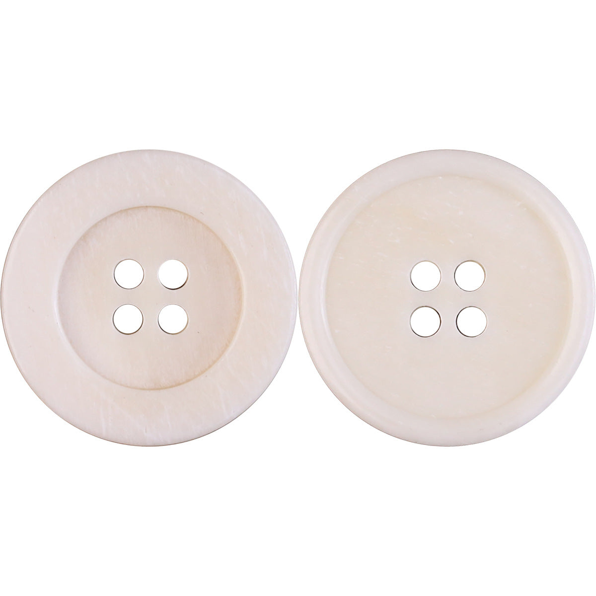 Genuine bovine bone button, 4-hole, wide edge; light ivory front view