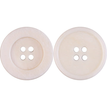 Genuine bovine bone button, 4-hole, wide edge; light ivory front view