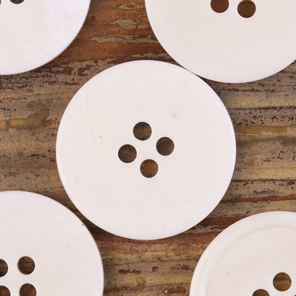 Lotsofbuttons bone buttons, 4-hole wide edge, light ivory, multiple fronts