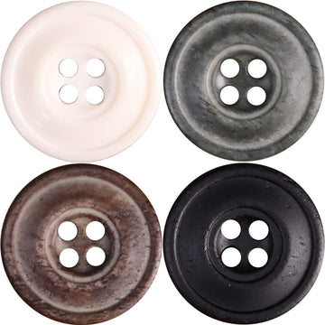 Retro distressed 4-hole buttons set: white, black, brown, gray-green
