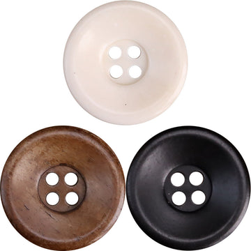 Bowl-shaped vintage distressed bone buttons, 4-hole, white/coffee/black set
