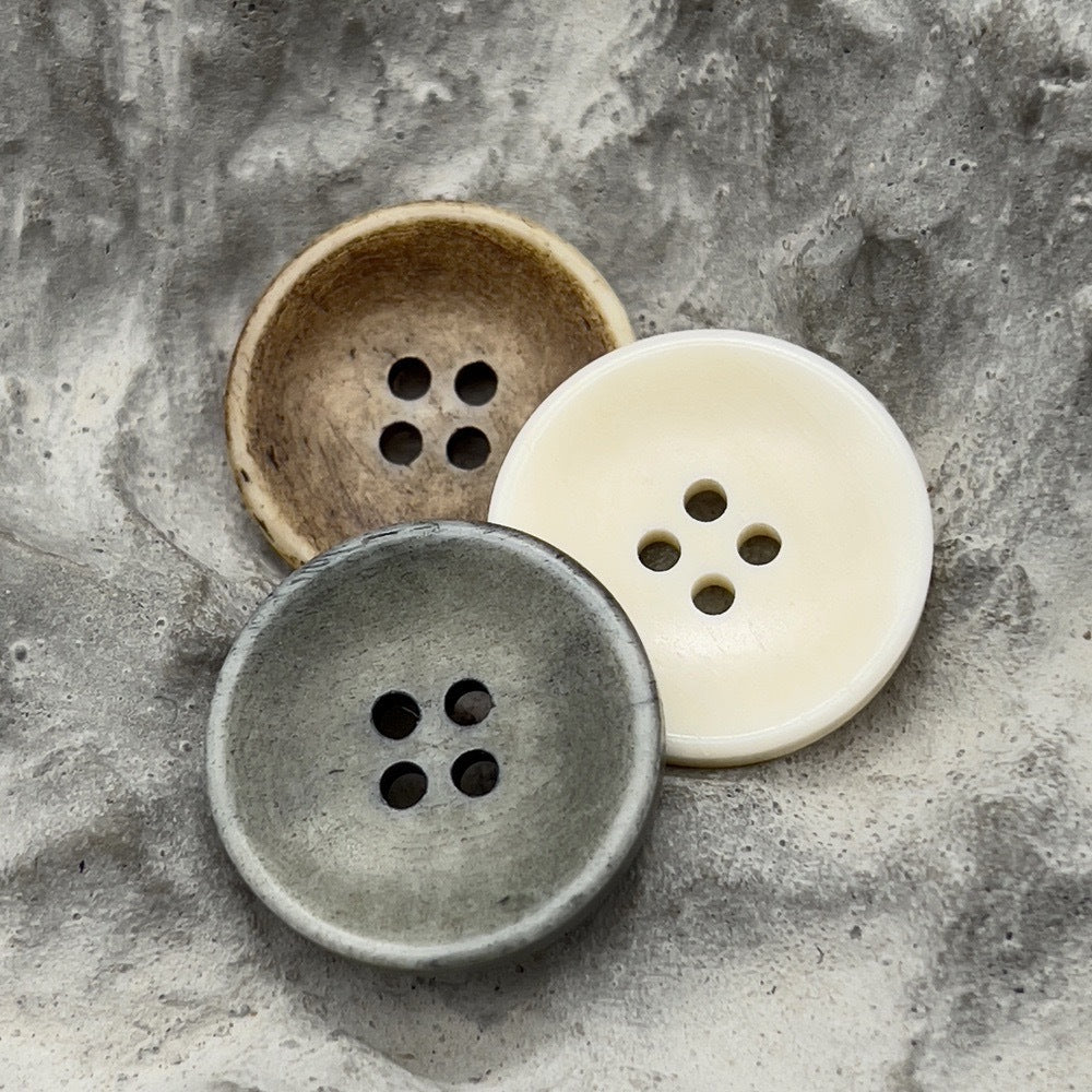 Distressed natural bone-look buttons, 4-hole, mixed tones, set of round buttons