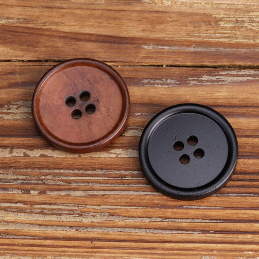 Flat Thin-Edged Four-Hole Black Bovine Bone Buttons 10pcs
