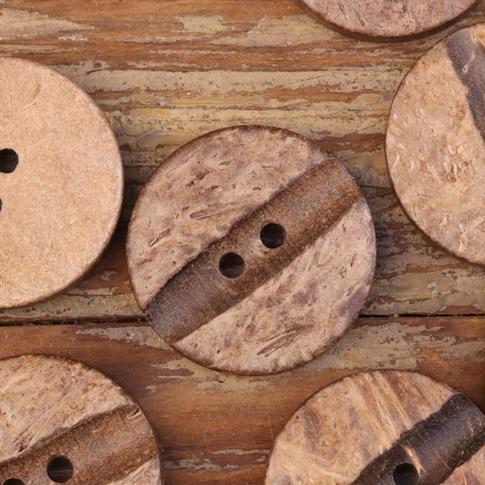 Multiple coconut shell buttons with thick two-hole design, natural 36L