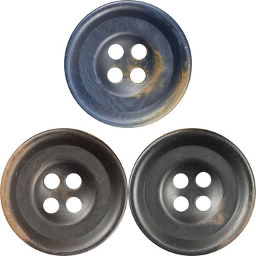 Dark brown, black, and blue nut shell buttons with four holes, 18-pack set