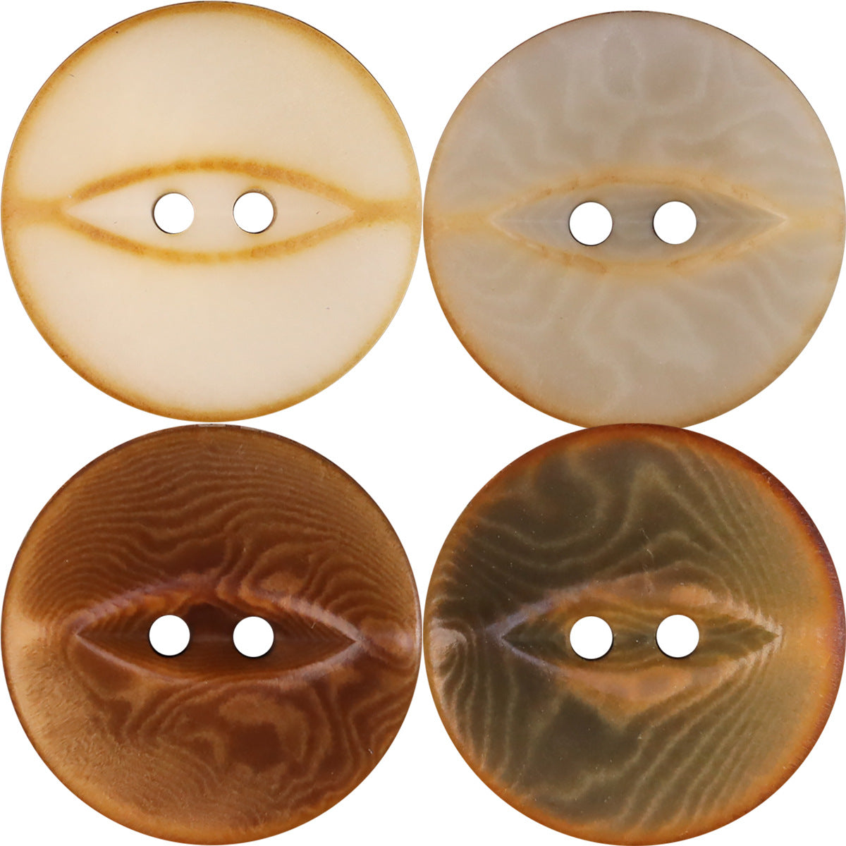Natural reddish-brown gray palm nut shell buttons, 2-hole front view
