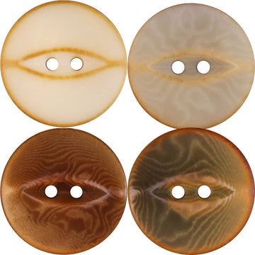Natural reddish-brown gray palm nut shell buttons, 2-hole front view