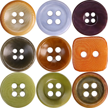 11.5mm fruit-style shirt buttons, nine assorted colors, four-hole design