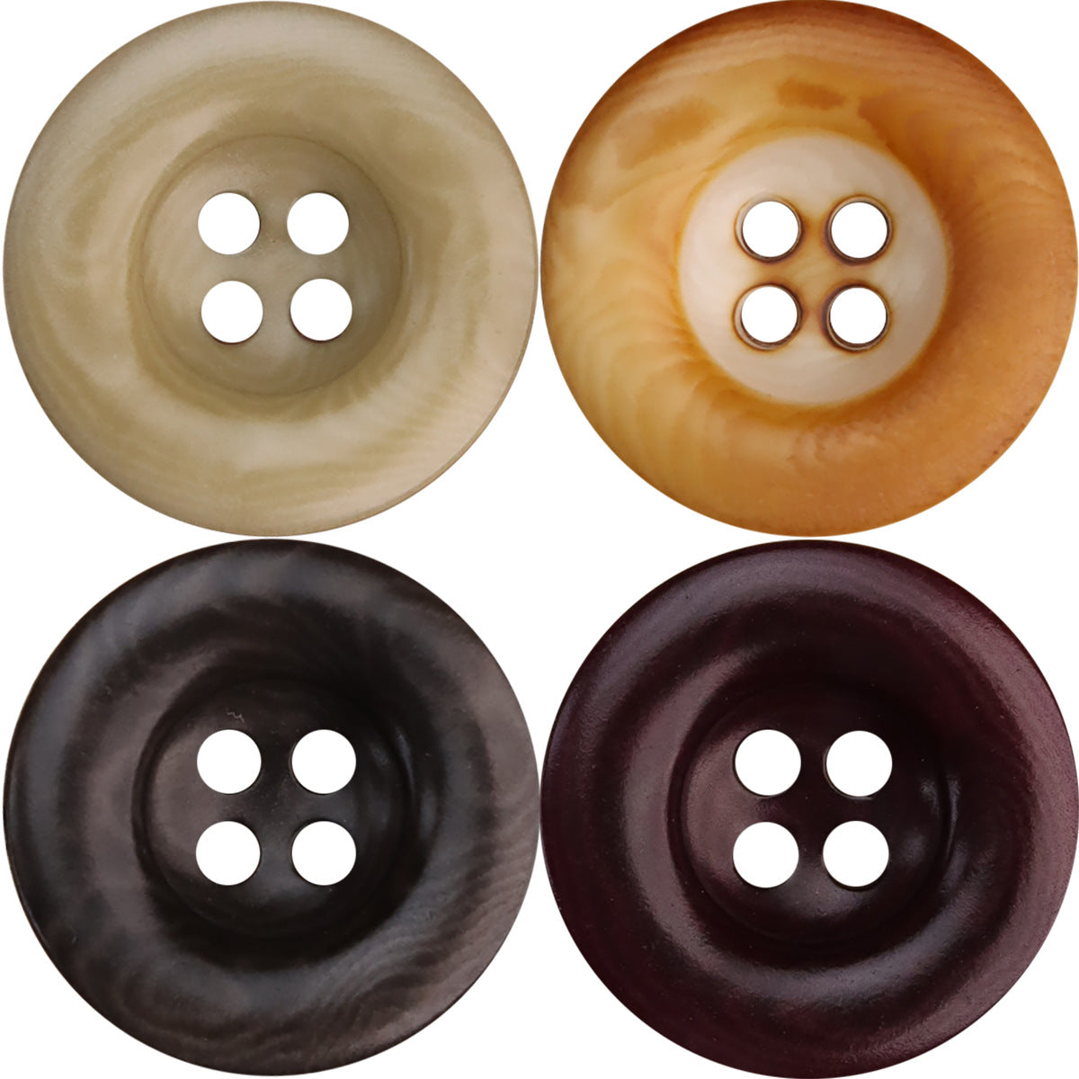 Thickened nut buttons: cream, amber, dark gray, burgundy, four-hole fronts