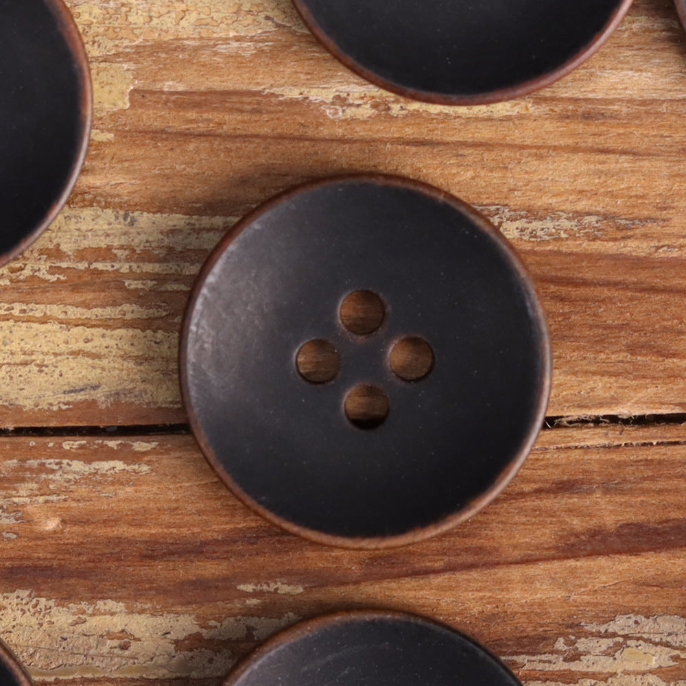 Black 4-hole natural fruit button with subtle sheen, 12 pcs.