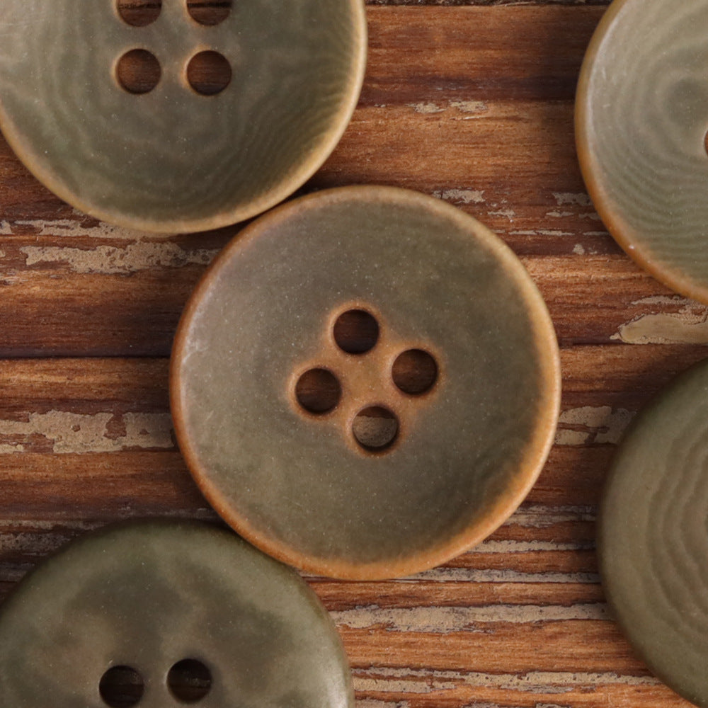 Light green 4-hole natural fruit button with dark rim, 12 pcs.