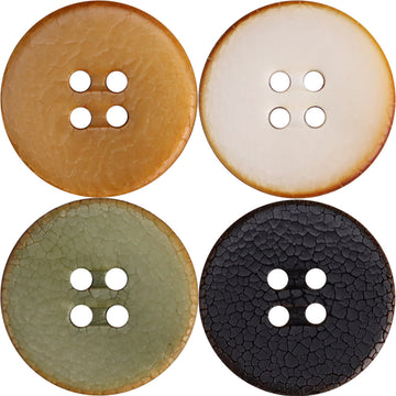 Cracked natural fruit buttons set: brown, white, green, and black 4-hole buttons