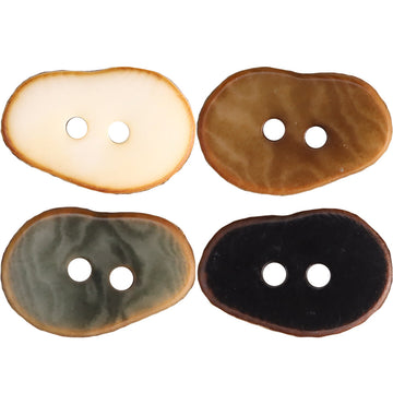 Peanut-shaped natural fruit buttons, 2 holes, light cream and brown mix