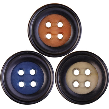 Two-tone palm fruit shell buttons, 4-hole, dark rim, brown-orange