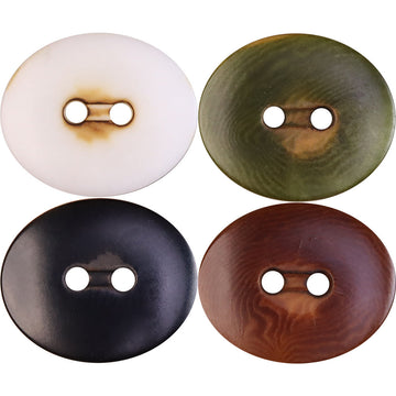 Natural fruit button set, oval 2-eye: white-pink, olive green, navy, brown (4 shown)