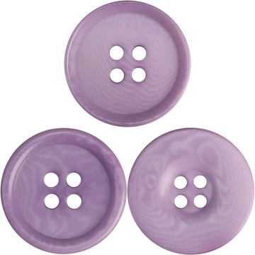 Purple corozo-style buttons with 4 holes; three round fronts shown
