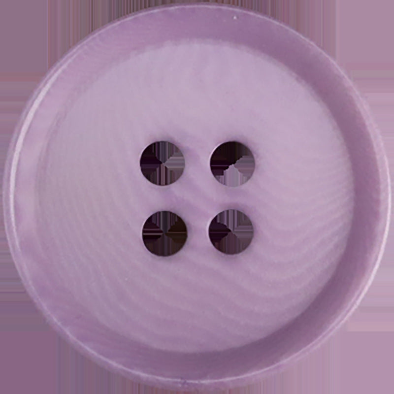 Lilac purple 4-hole corozo button close-up, smooth round face with four holes