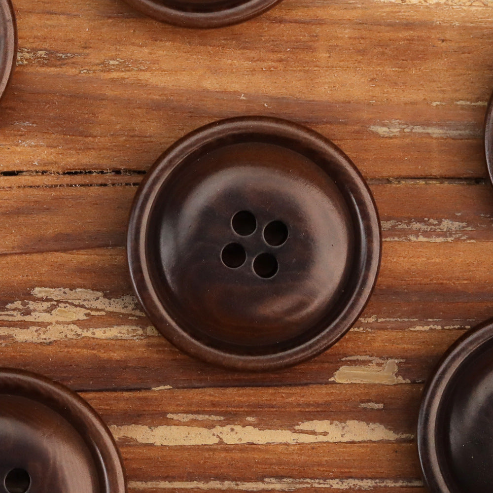 Coffee-brown corozo button, round, four holes