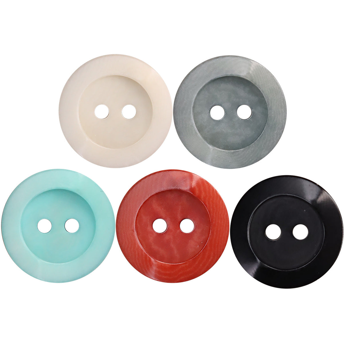 Assorted irregular corozo 2-hole shirt buttons, including sky blue