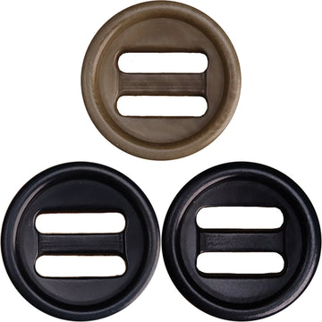 Oblong-hole corozo-style button, dark navy/black round, two horizontal slots