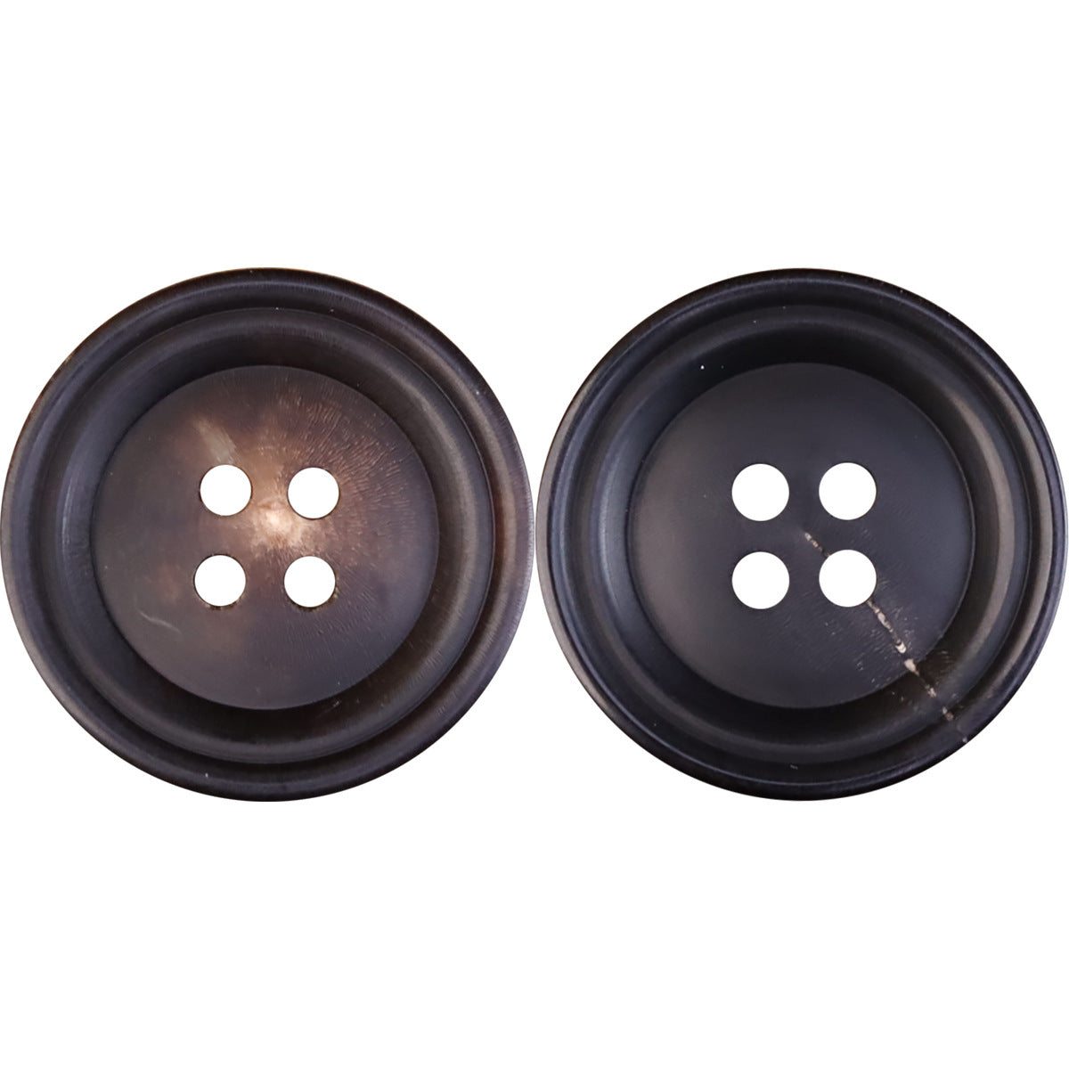 15-25mm matte double-circle horn-look buttons, 4-hole design, black/coffee set