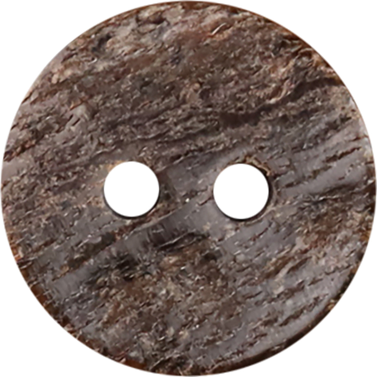 Natural horn-look two-hole button, rough dark brown with two round holes