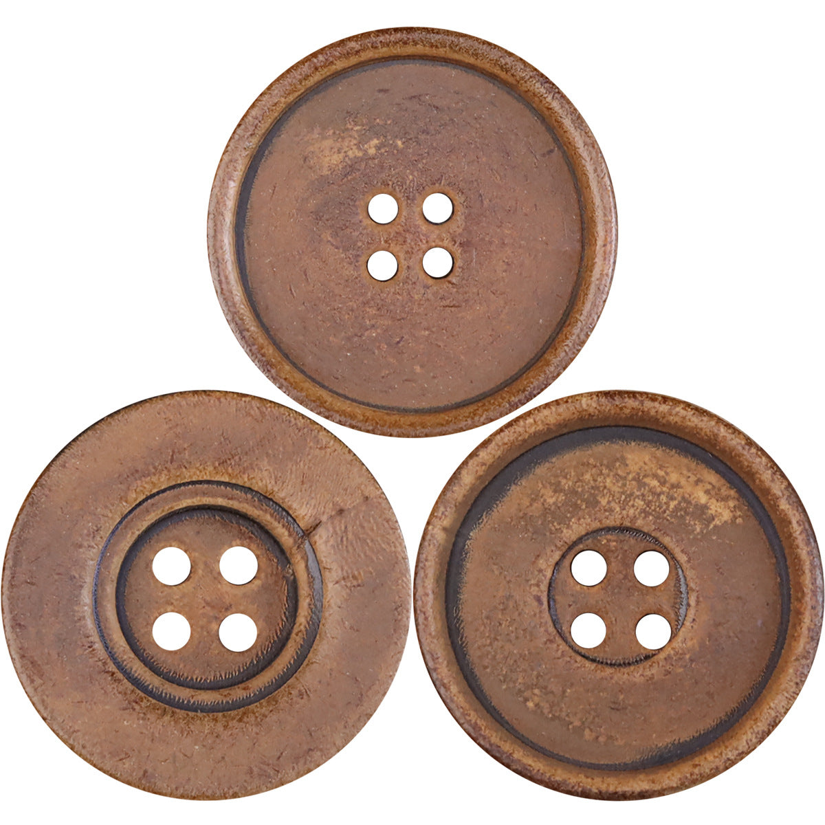 Runde 4-Loch-Hornknöpfe, dunkelbraun, Used-Look, 25er Pack