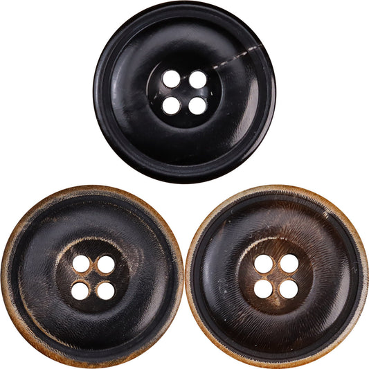 Burnished Black Dark Coffee Natural Horn Buttons 15 Pack (3 Colors)