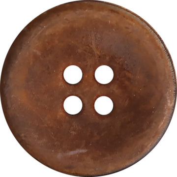 Bowl-shaped dark red genuine horn button, round with four holes and glossy surface