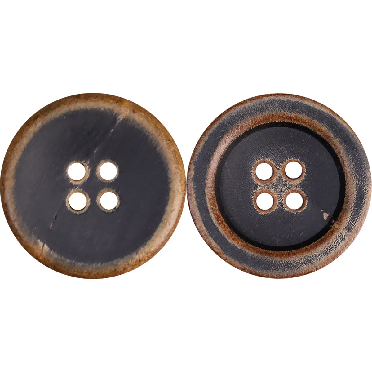 Black burnished horn button, bowl-shaped, four holes; vintage style