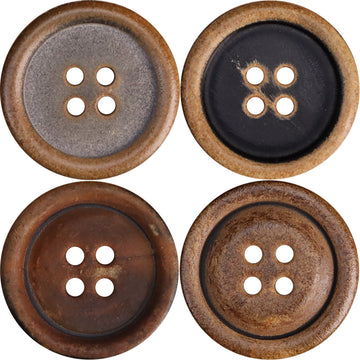 Retro-Knöpfe mit Hornoptik, schwarz/silbergrau, 4 Löcher, runder matter Rand, 4er-Set-Ansicht