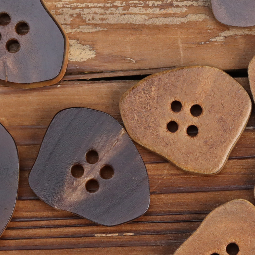 Mixed burnt coffee and burnt black irregular horn buttons with 4 holes