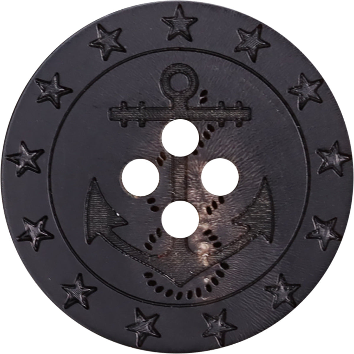 25mm dark horn sailor anchor laser-etched button with star border, 4 holes