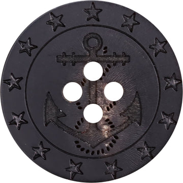 25mm dark horn sailor anchor laser-etched button with star border, 4 holes