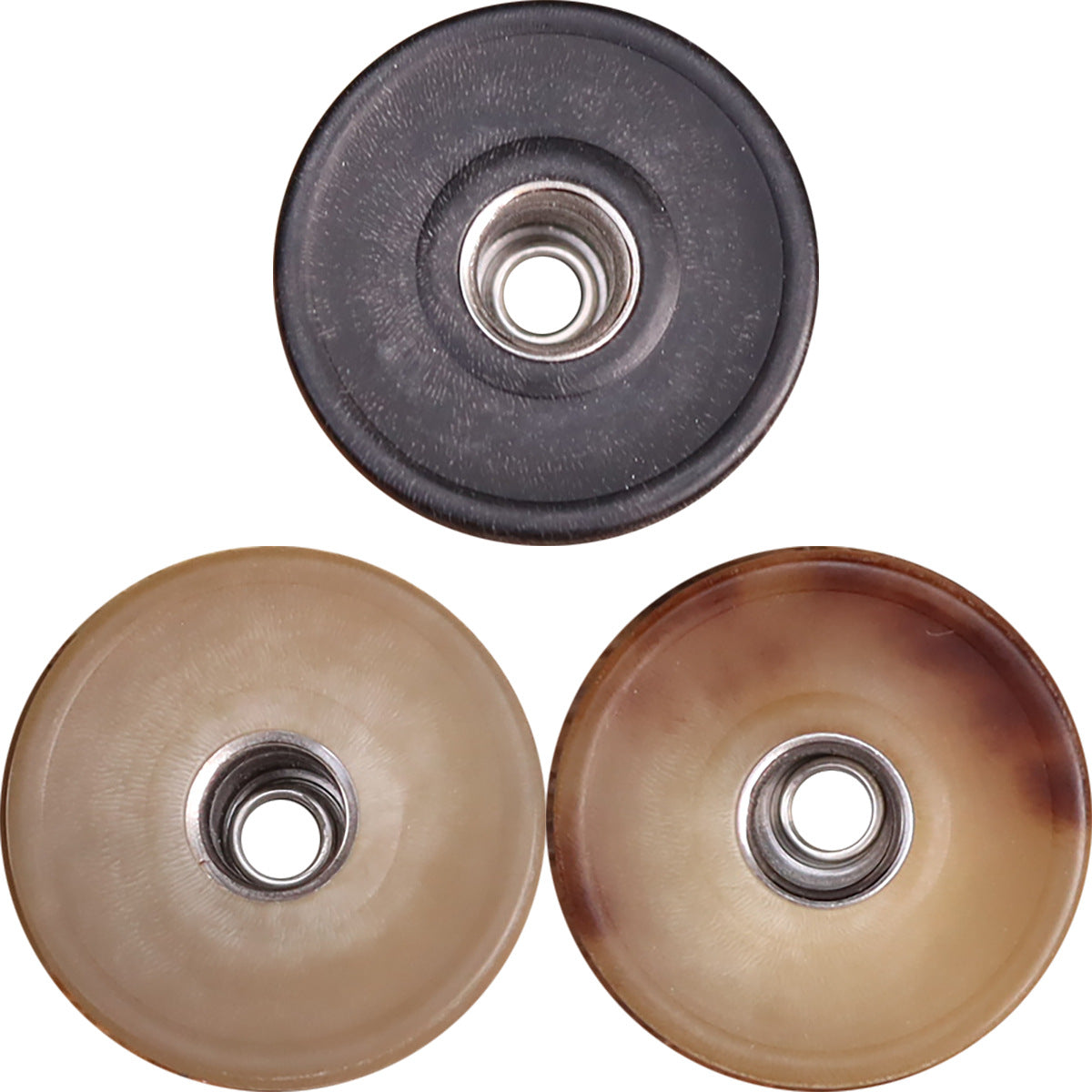 18mm matte genuine horn rivet stud button, black/dark tone with metal ring