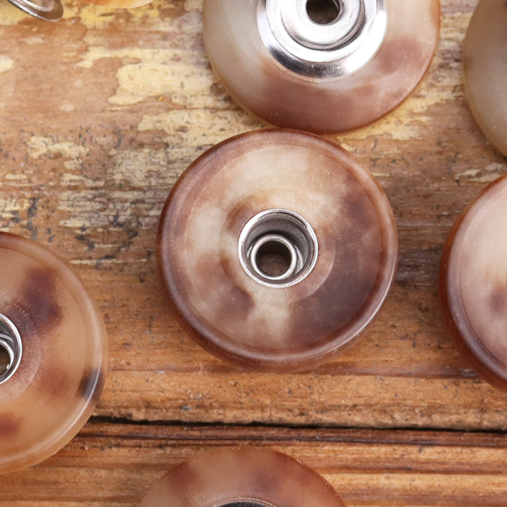 18mm matte genuine horn rivet stud button, round bronze-brown with metal rivet