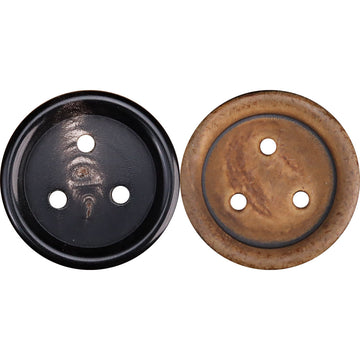 Retro 3-hole horn button set: black and yellowish-brown, 10 pcs