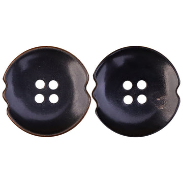 Black burnished natural horn-look buttons, irregular shell shape with 4 holes