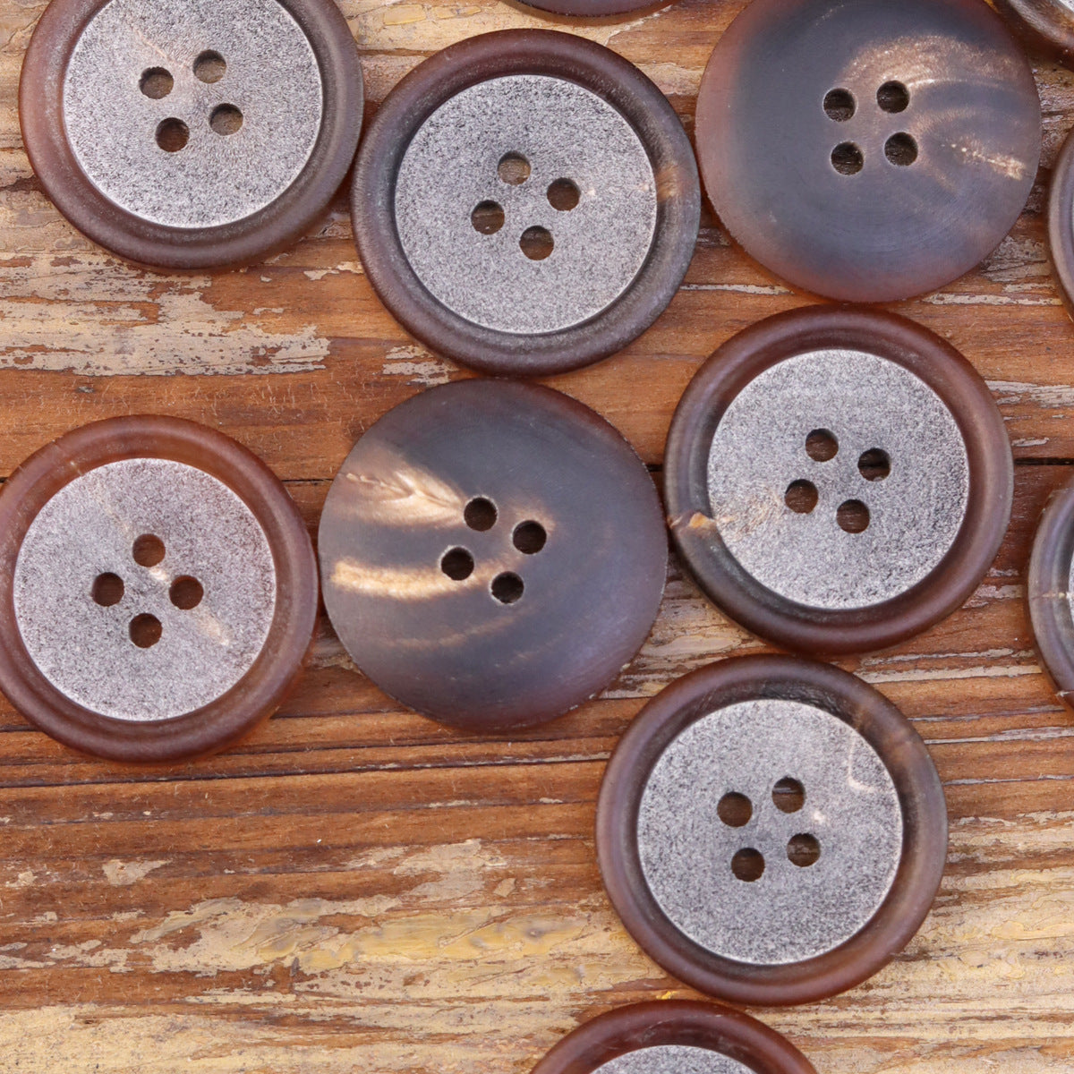 Horn-look buttons assortment, matte rock-like texture, round 4-hole design