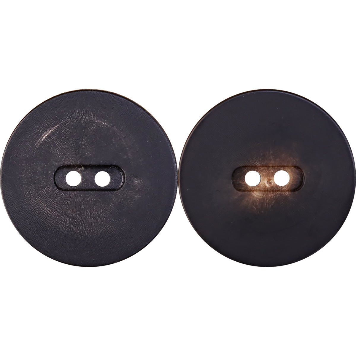 Zwei-Loch Retro-Hornknopf, schwarz, rund mit matter Struktur