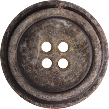 Gray-black natural horn button, round dark finish with 4 holes