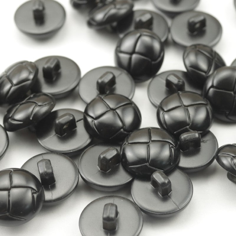 15mm black plastic ball-shaped high-stem buttons, woven pattern, 100 pcs