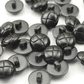 15mm black plastic ball-shaped high-stem buttons, woven pattern, 100 pcs