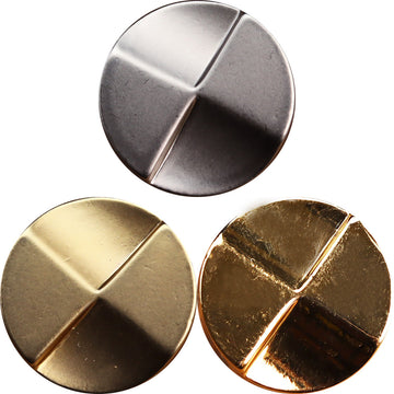 Round metal button, matte silver tone with four-panel cross design